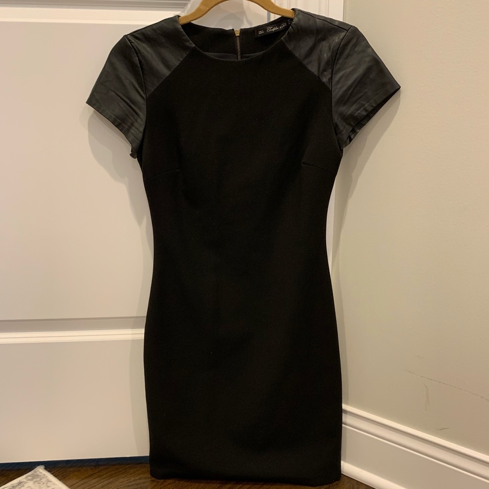 Zara black short leather sleeve dress